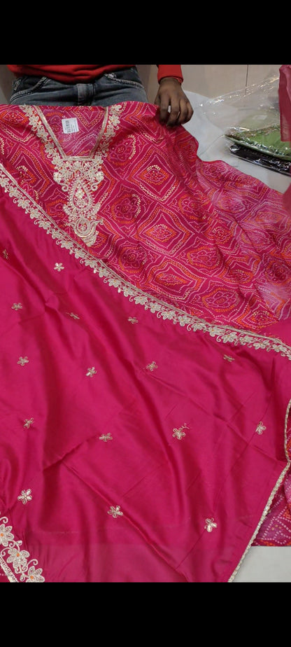 Red pink Designer Unstitched Suit