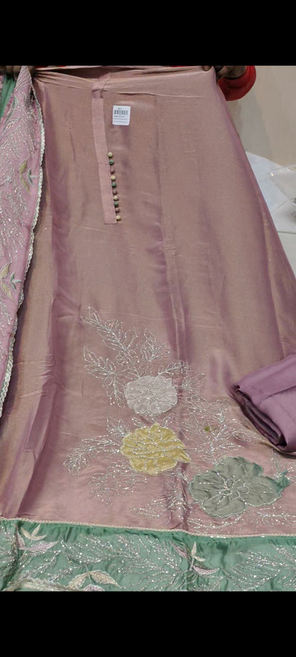 Pink,Green peach Designer Unstitched Suit