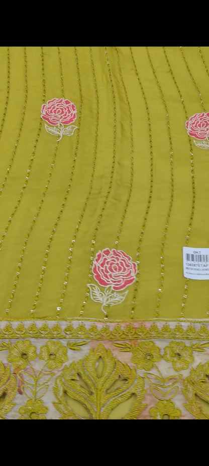 Yellow,Green peach Designer Unstitched Suit