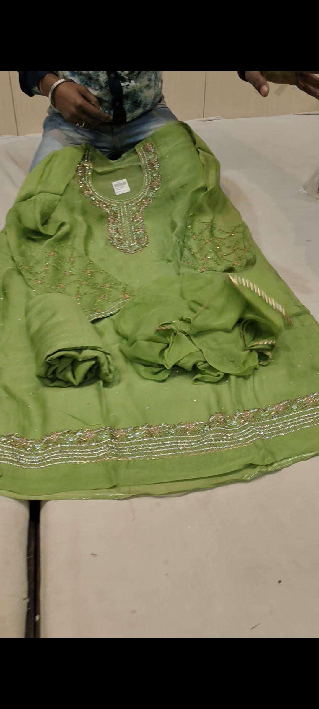 green Designer Unstitched Suit