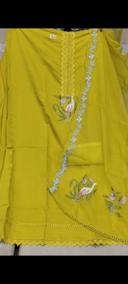 Yellow,haldi Designer Unstitched Suit