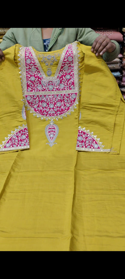 Yellow,haldi Designer Unstitched Suit