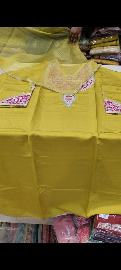 Yellow,haldi Designer Unstitched Suit