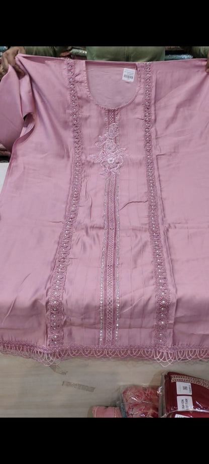 Pink peach Designer Unstitched Suit