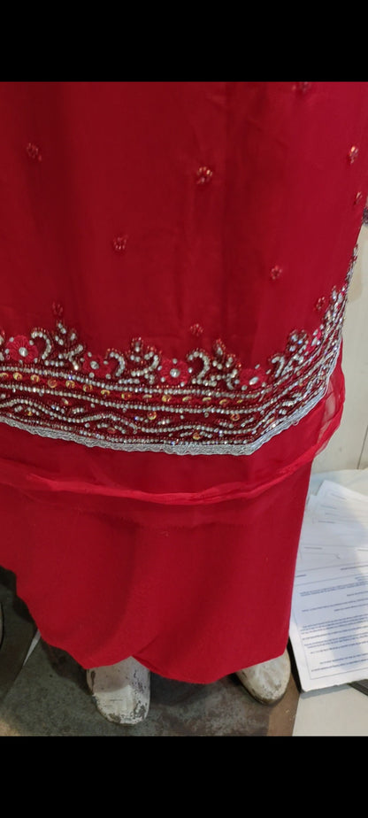 Red Designer Unstitched Suit