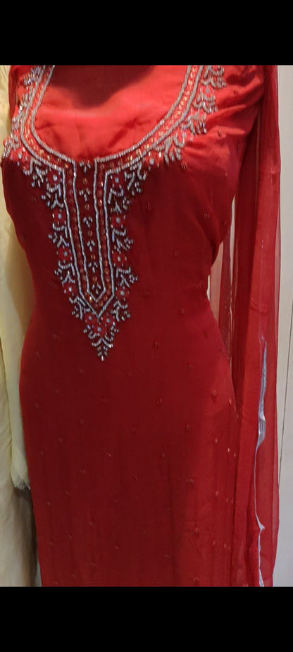 Red Designer Unstitched Suit