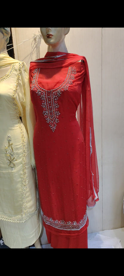 Red Designer Unstitched Suit