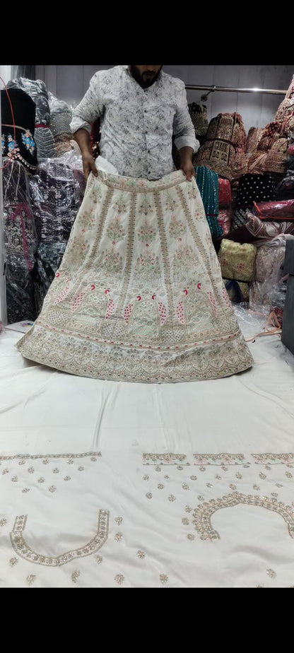 Peacock Designer White Lehenga