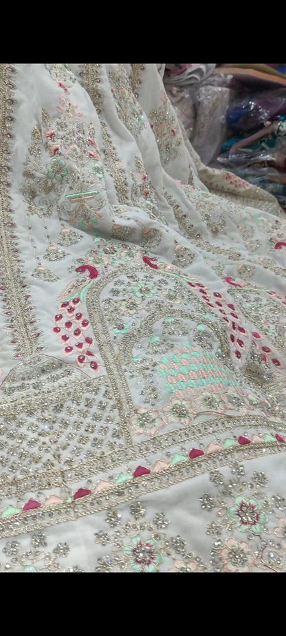 Peacock Designer White Lehenga