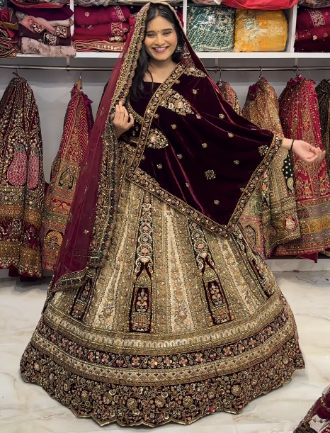 Designer Maroon Ivory bridal Happy customer lehenga