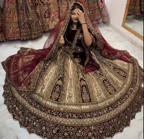 Designer Maroon Ivory bridal Happy customer lehenga