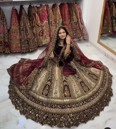 Designer Maroon Ivory bridal Happy customer lehenga