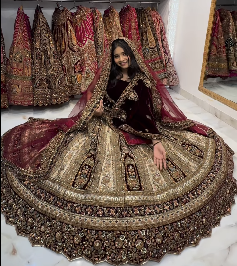 Designer Maroon Ivory bridal Happy customer lehenga