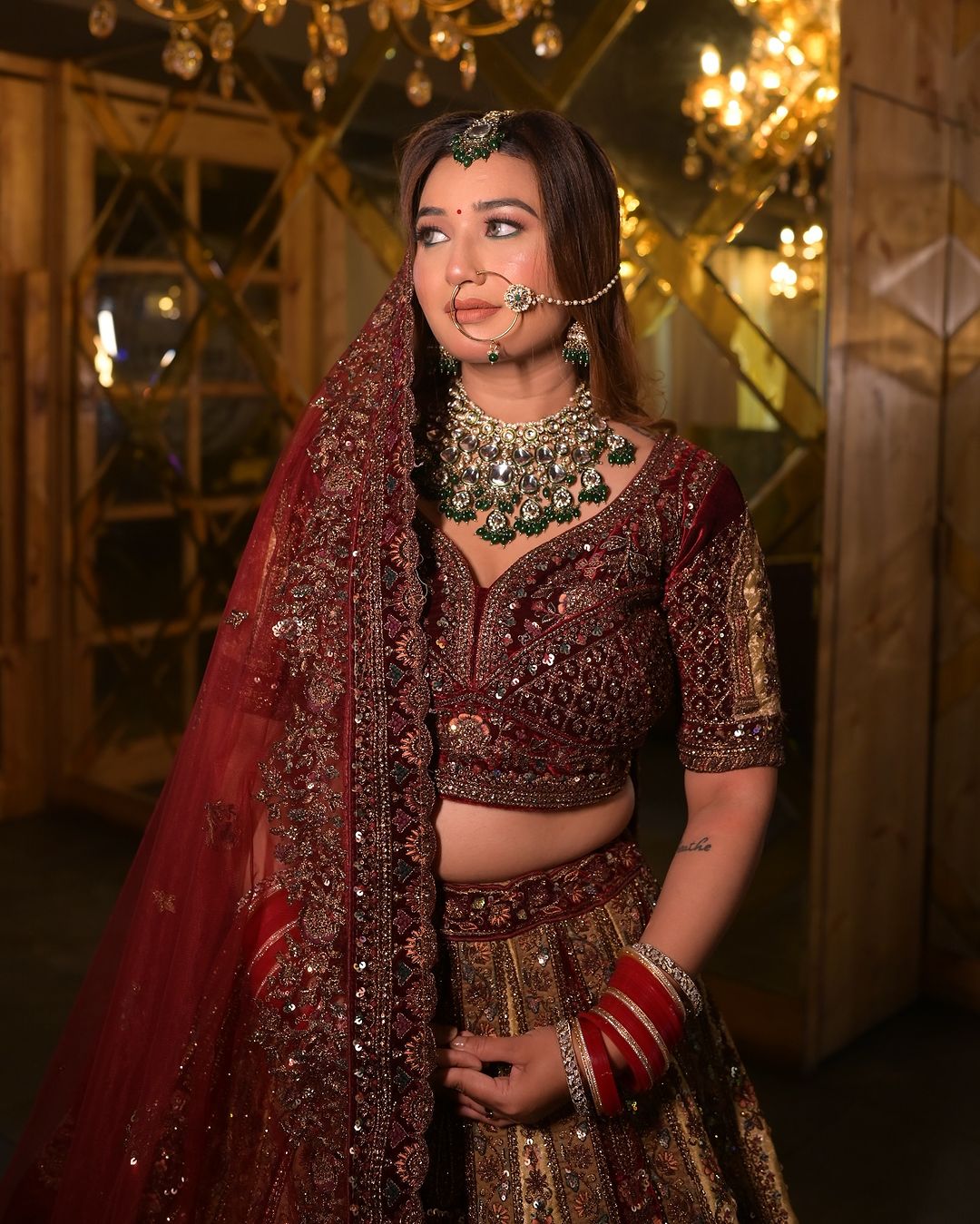 Designer Maroon Ivory bridal Happy customer lehenga