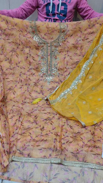 Yellow  Designer Unstitched Suit