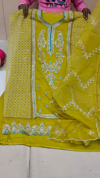 Yellow, haldi Designer Unstitched Suit