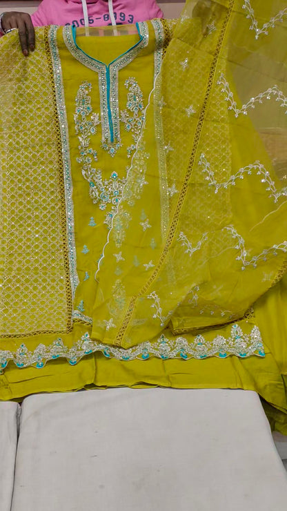 Yellow, haldi Designer Unstitched Suit