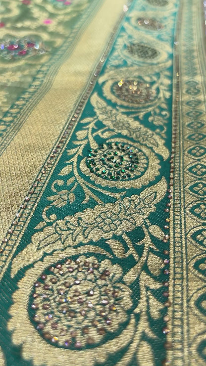 Dreamy Banarasi dark green Saree