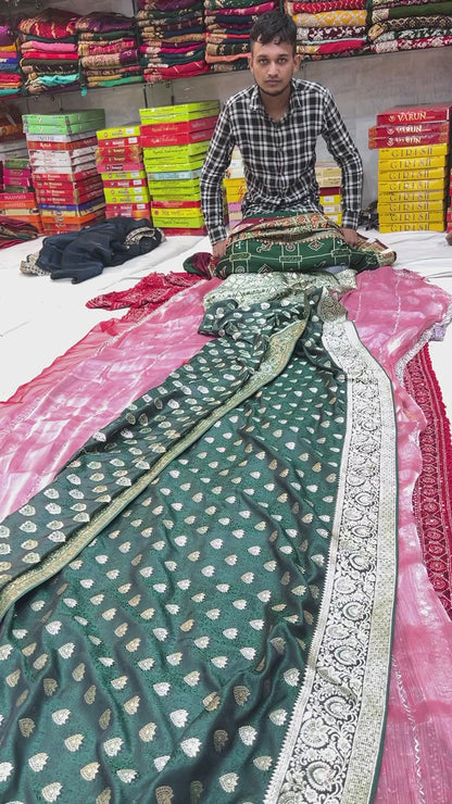 Pleasing Dark green Saree