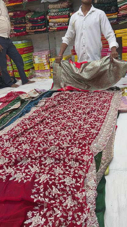 Red Heavy border bridal Saree