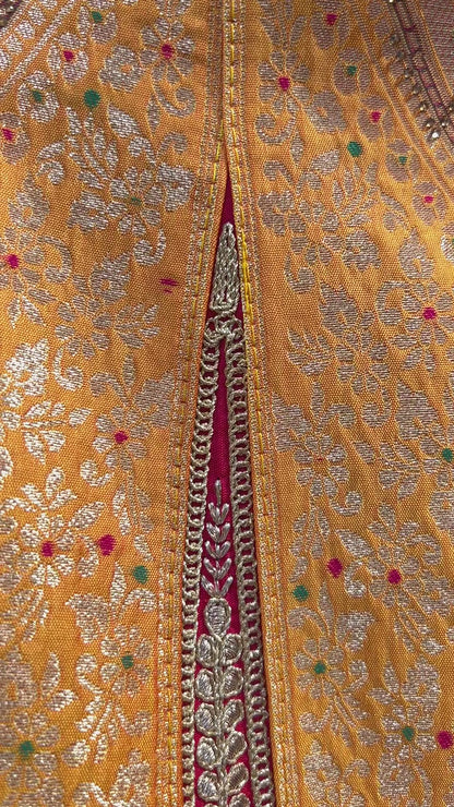 Mustard golden peacock Banarasi lehenga