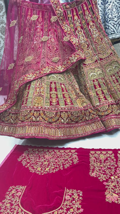 Heavy corset blouse handwork Red Bridal Lehenga