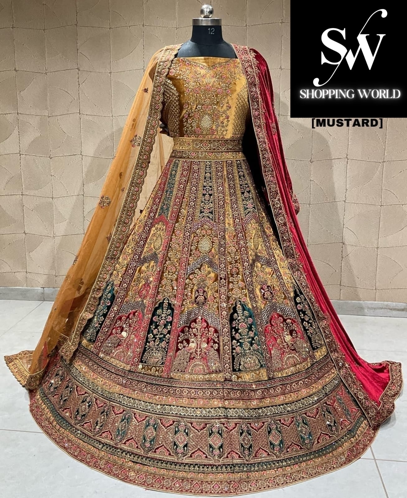 Tremendous mustard double duptta bridal lehenga