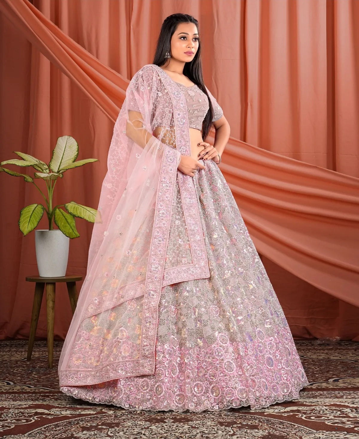 Impresionante lehenga rosa bebé