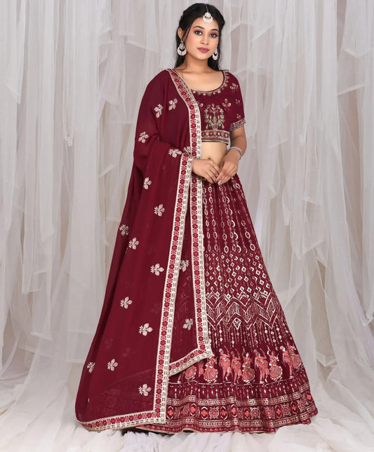 Preciosa lehenga color granate