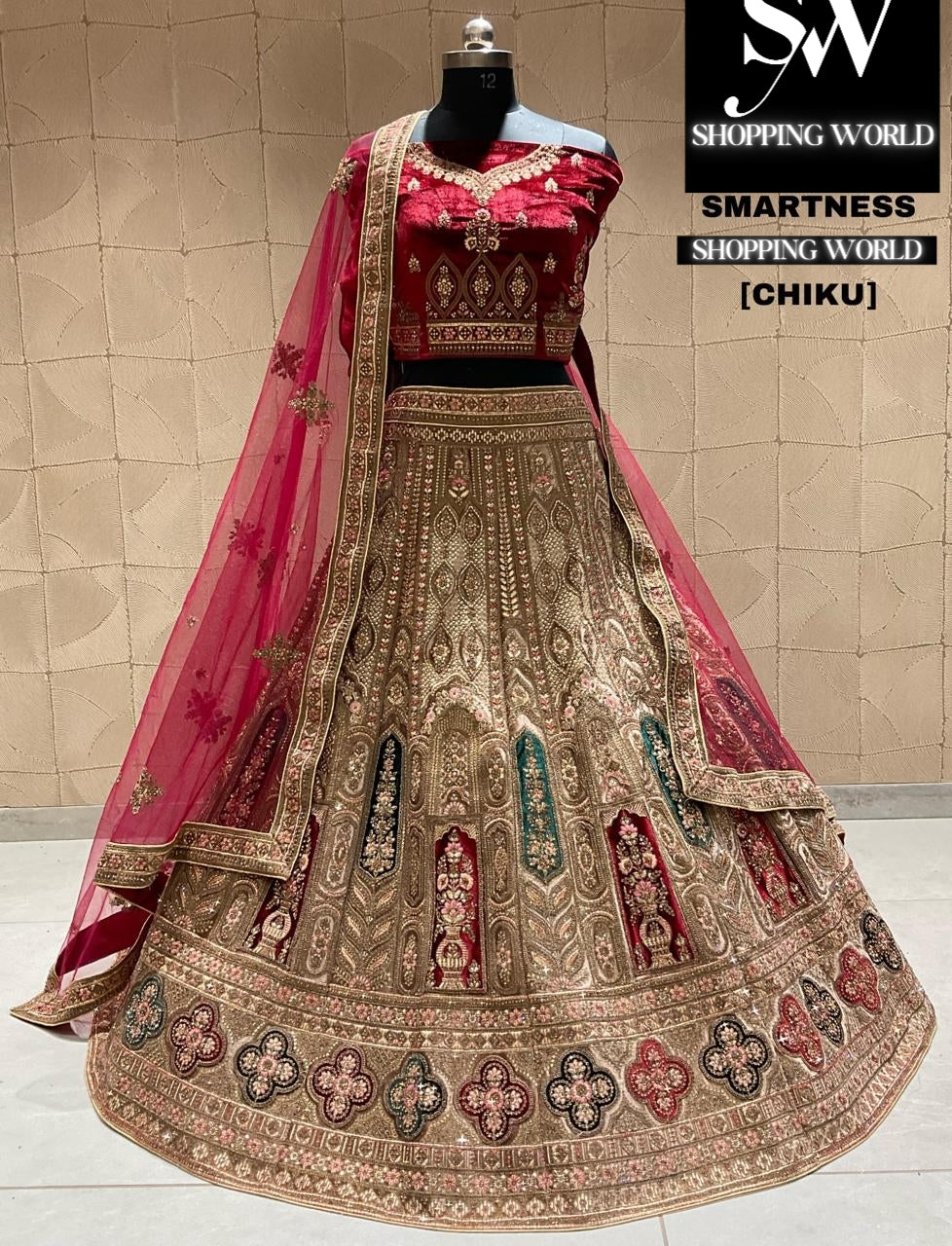 Attractive chiku golden bridal lehenga