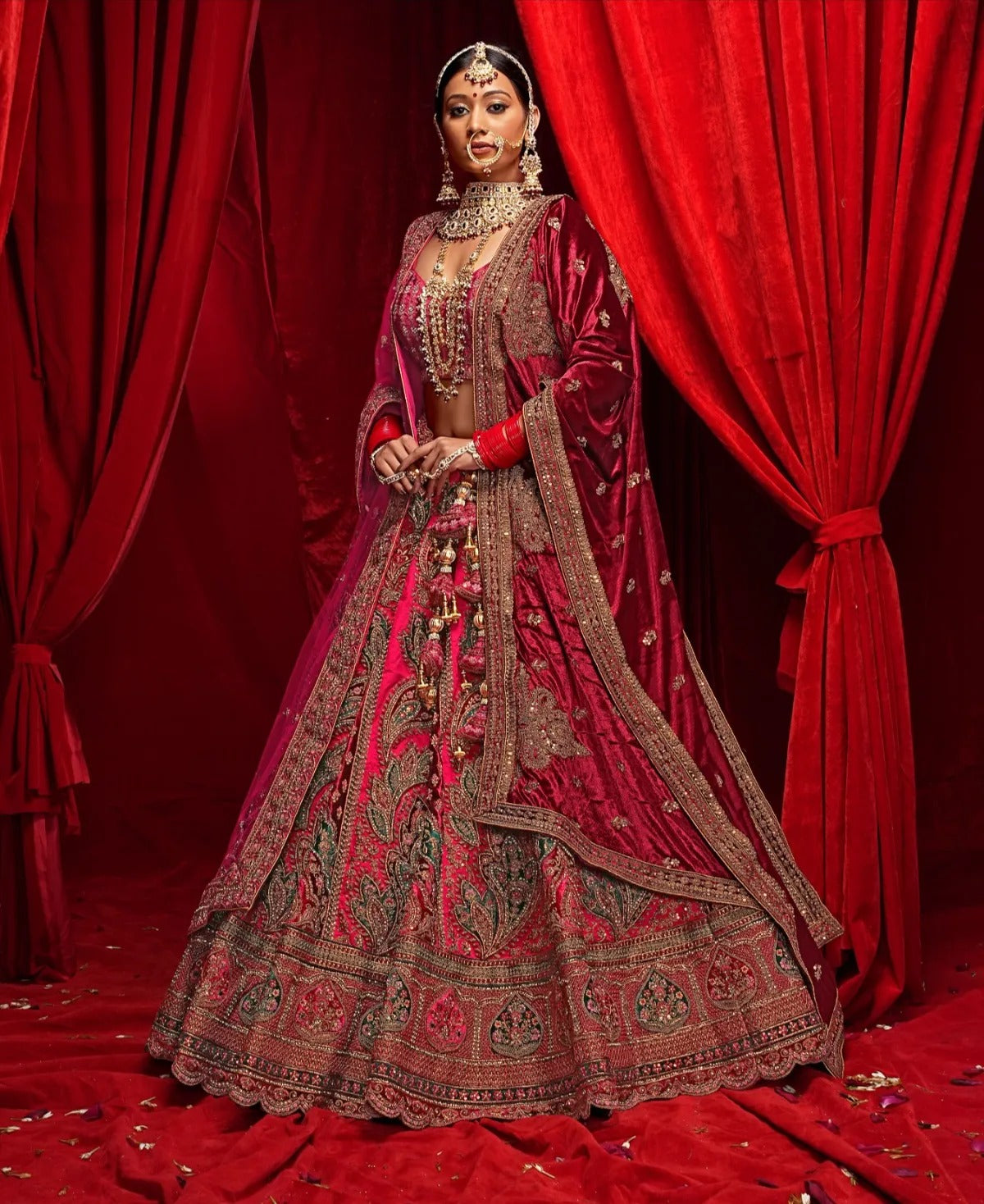 Beautiful dark pink double duptta bridal Lehenga