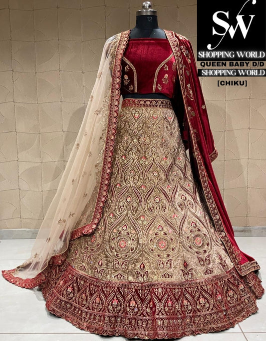 Fair chiku golden bridal lehenga