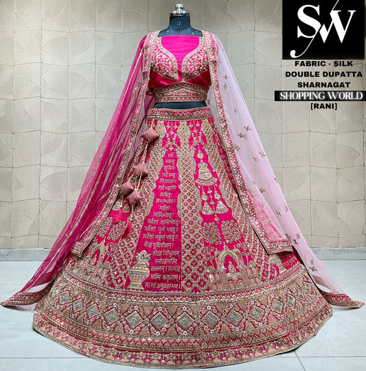 Awesome rani pink jhumka double dupatta bridal lehenga