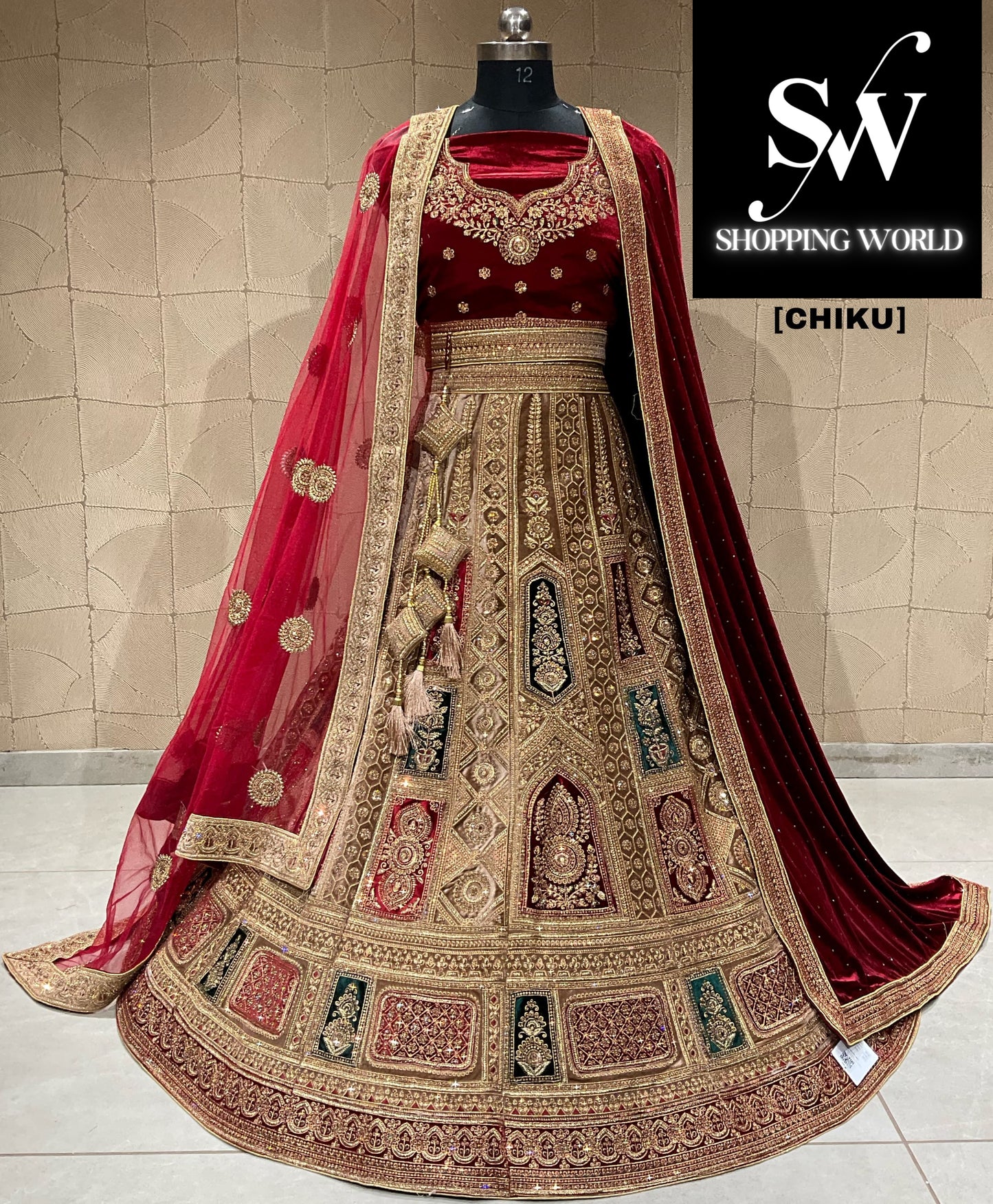 Stunning chiku double duptta bridal lehenga