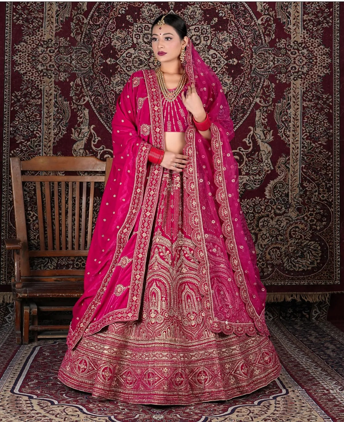 Lovely rani pink double duptta bridal Lehenga