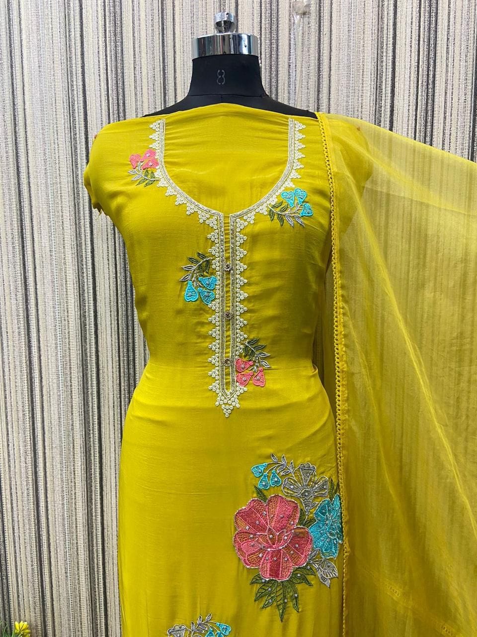 Yellow haldi mehendi unstitched Salwar suits dress material (free size)