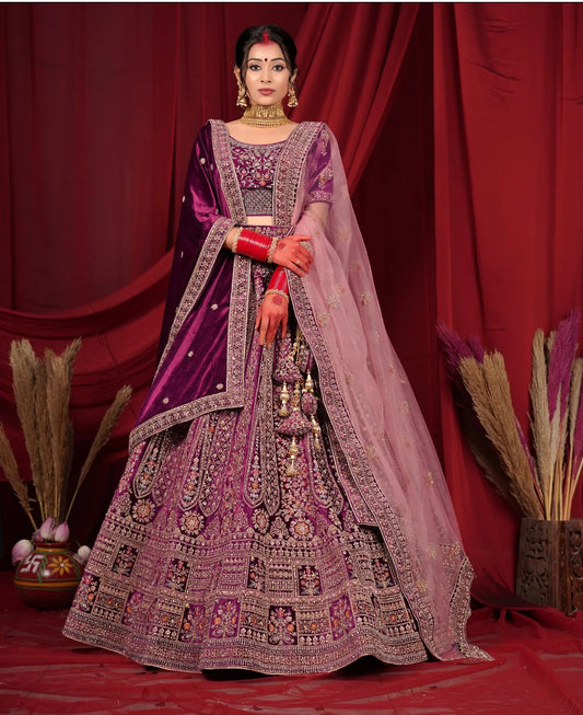 Tremendous purple double duptta bridal Lehenga