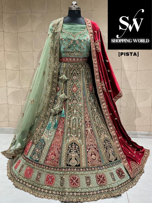 Awesome pista green double duptta bridal lehenga