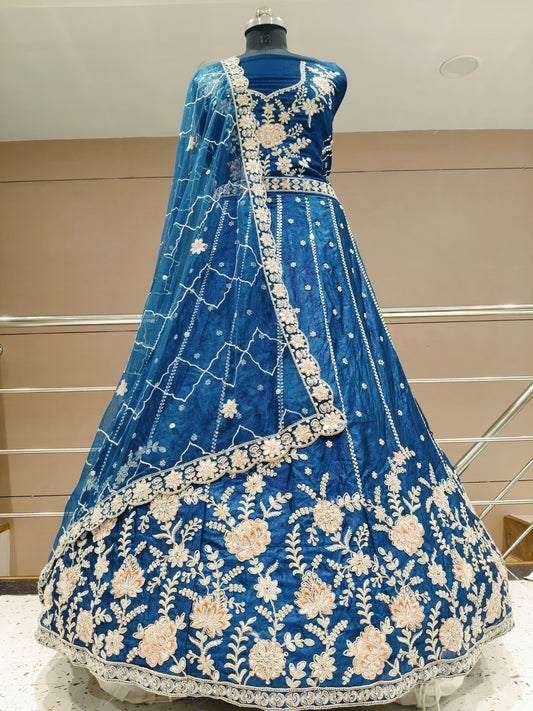 Impresionante lehenga azul verdoso