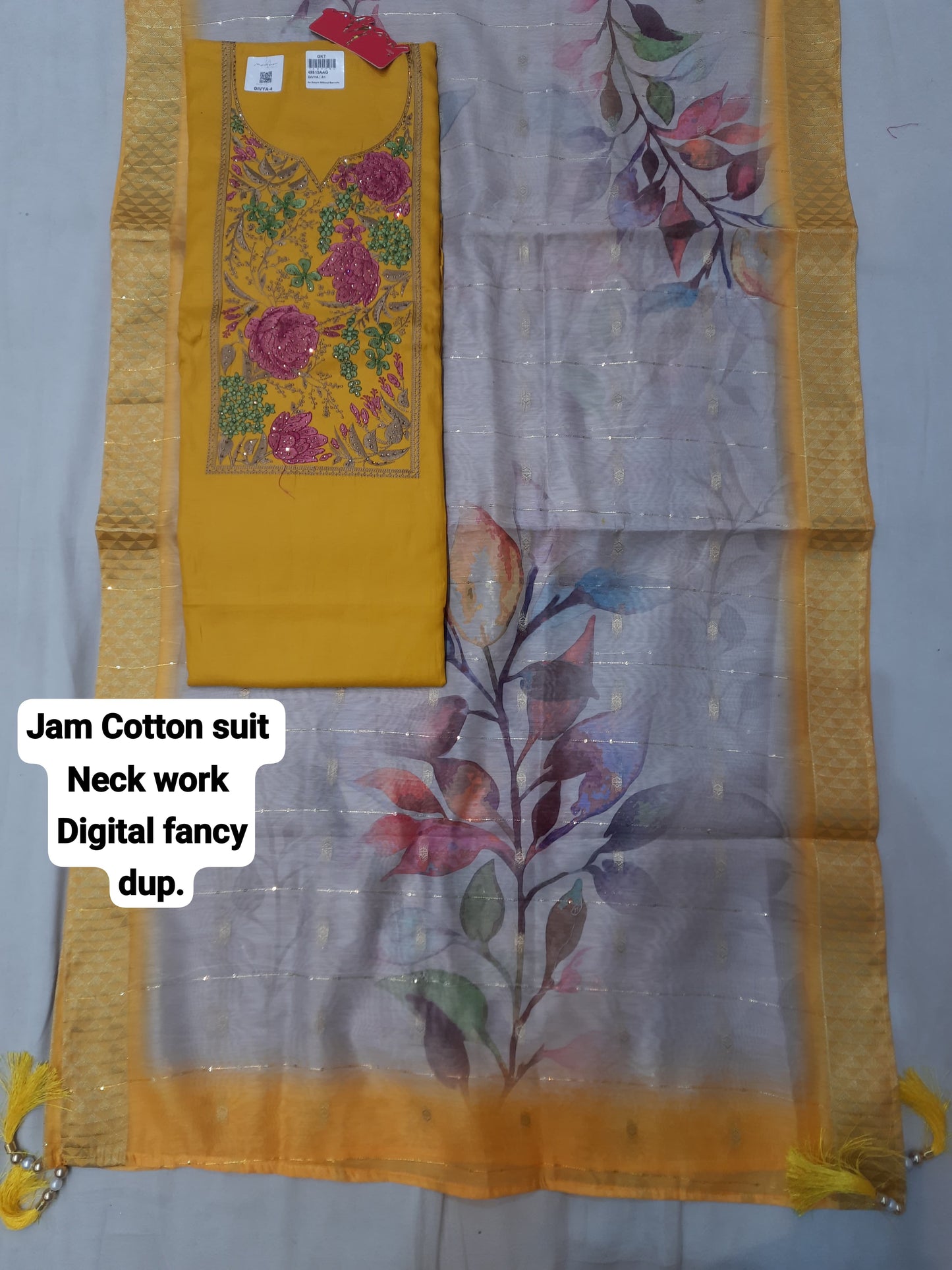 Awesome yellow jam cotton unstitched Salwar suits dress material (free size)