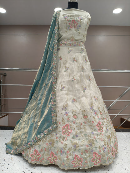 Lovely white sky blue lehenga