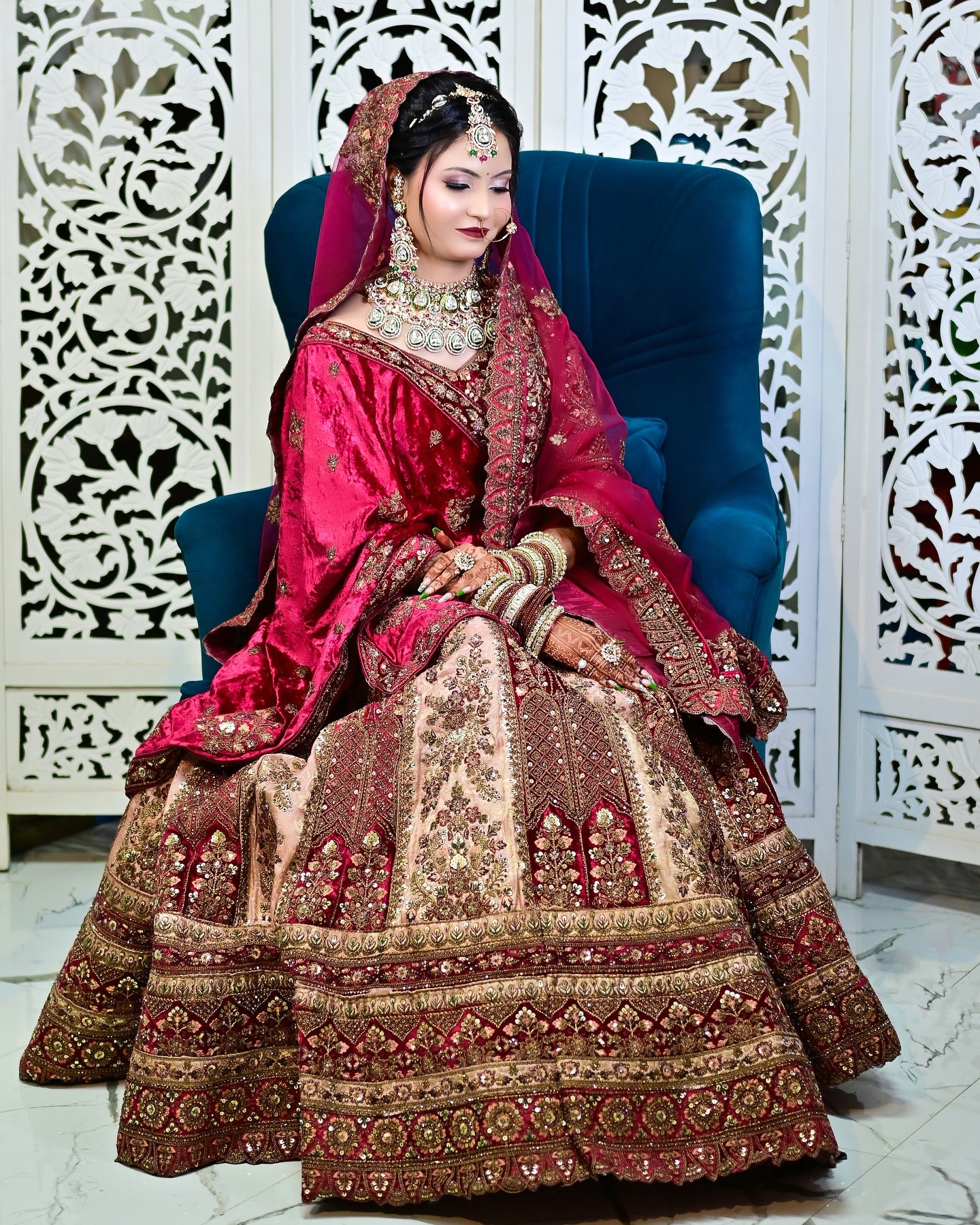 Glamorous dark pink maroon heavy bridal lehenga ( happy customer)