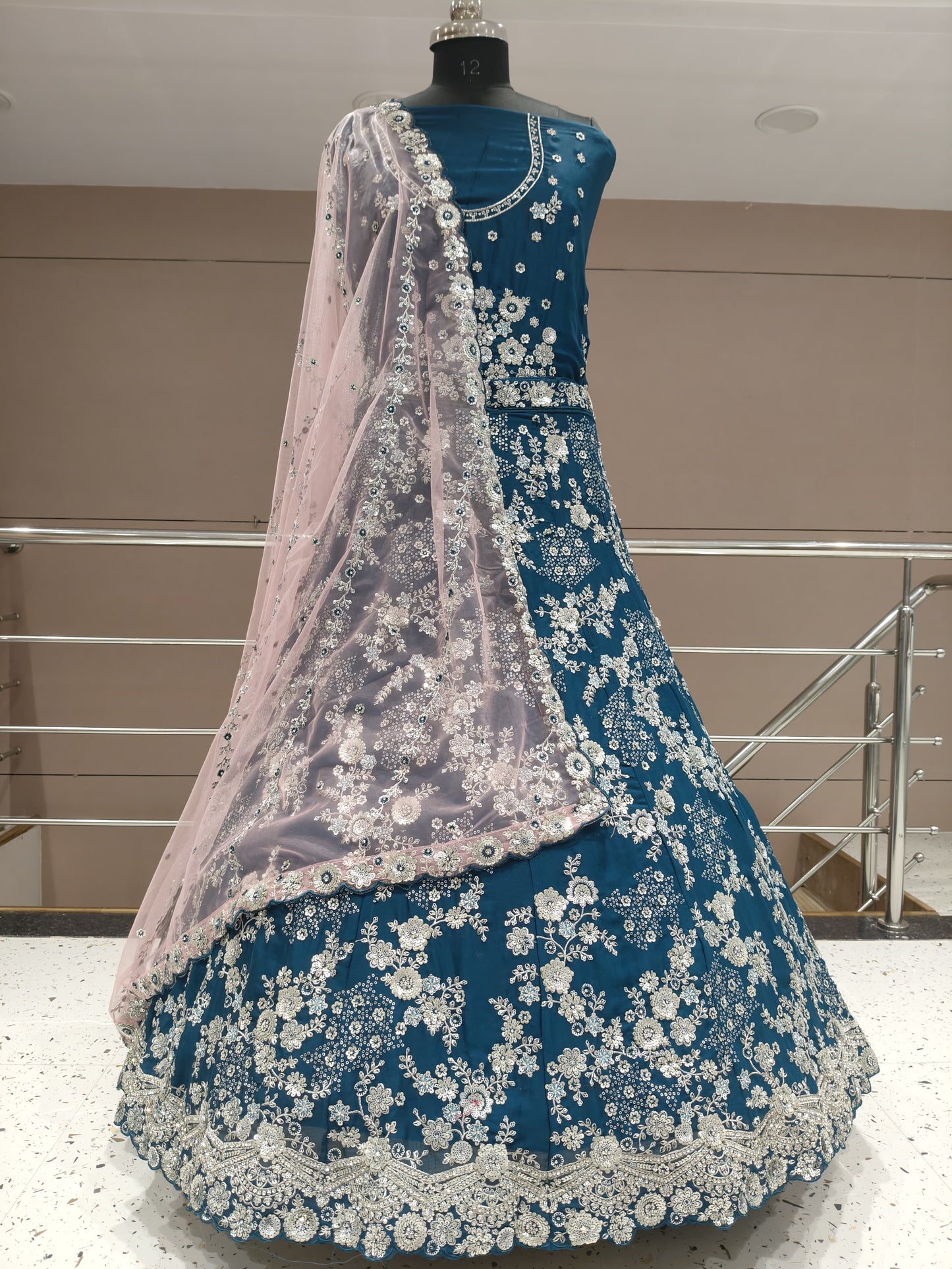 Stunning teal blue flower floral lehenga