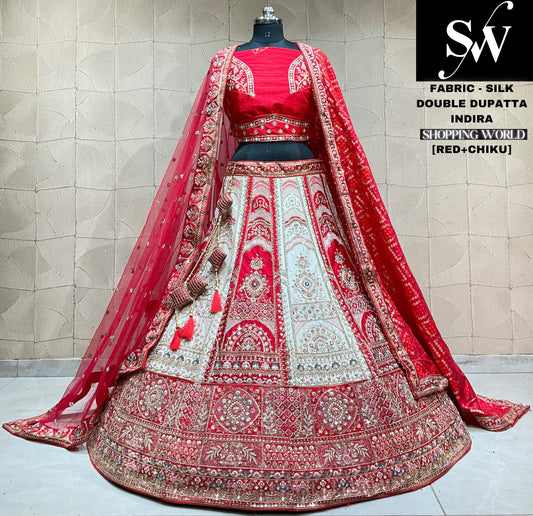 Asombrosa lehenga nupcial doble duptta chiku roja