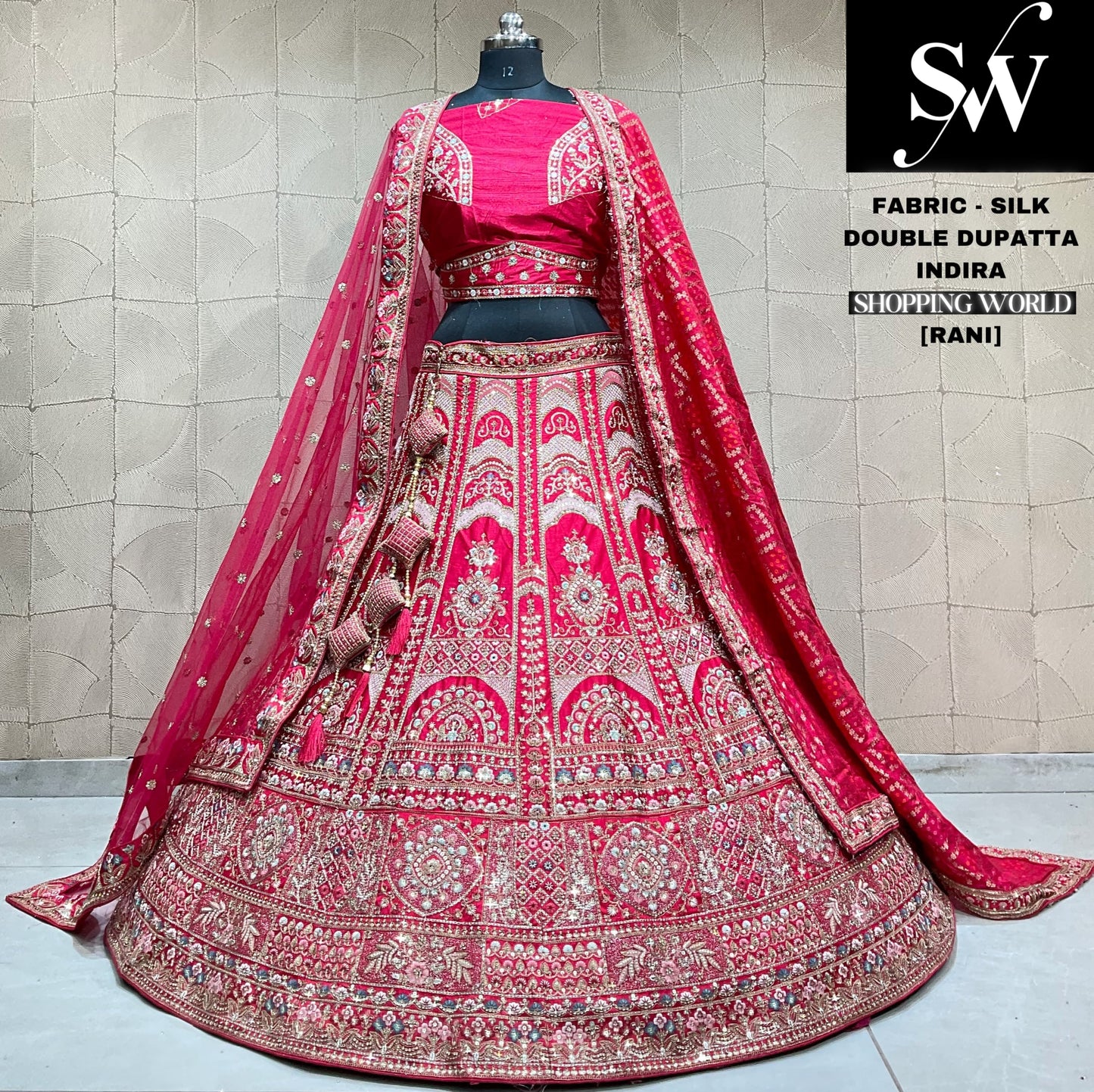 Majestic rani pink red double duptta bridal lehenga