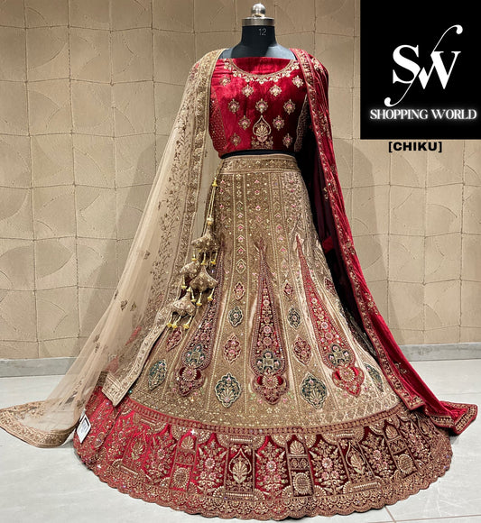 Algo diferente: lehenga nupcial Chiku Double Duptta color granate