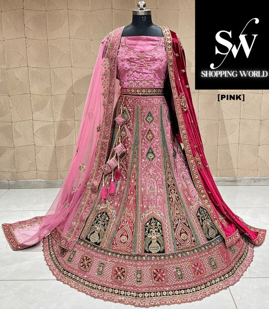 Hermosa lehenga de novia de color rosa con doble duptta