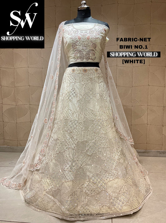 Fabulosa lehenga blanca y rosa