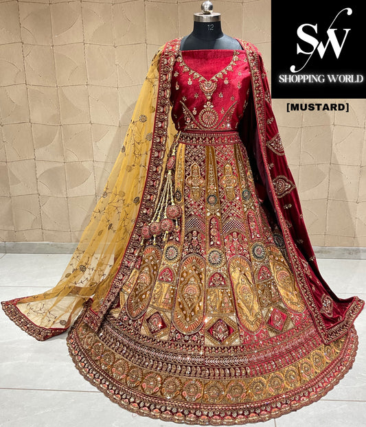 Amazing maroon mustard double duptta bridal lehenga