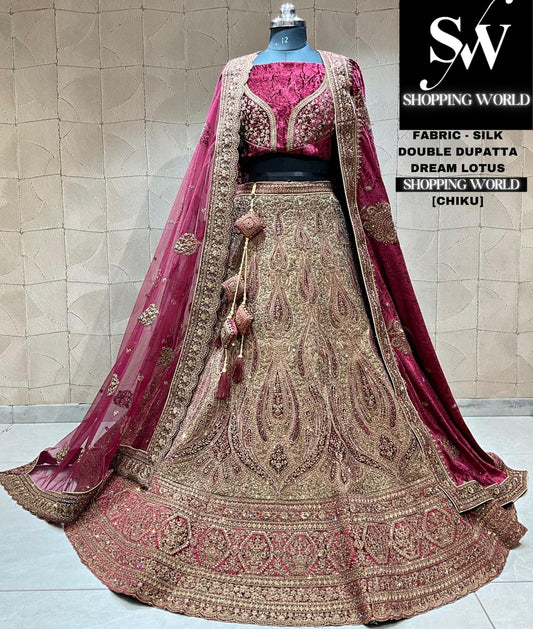 Agradable lehenga nupcial granate dorado chiku